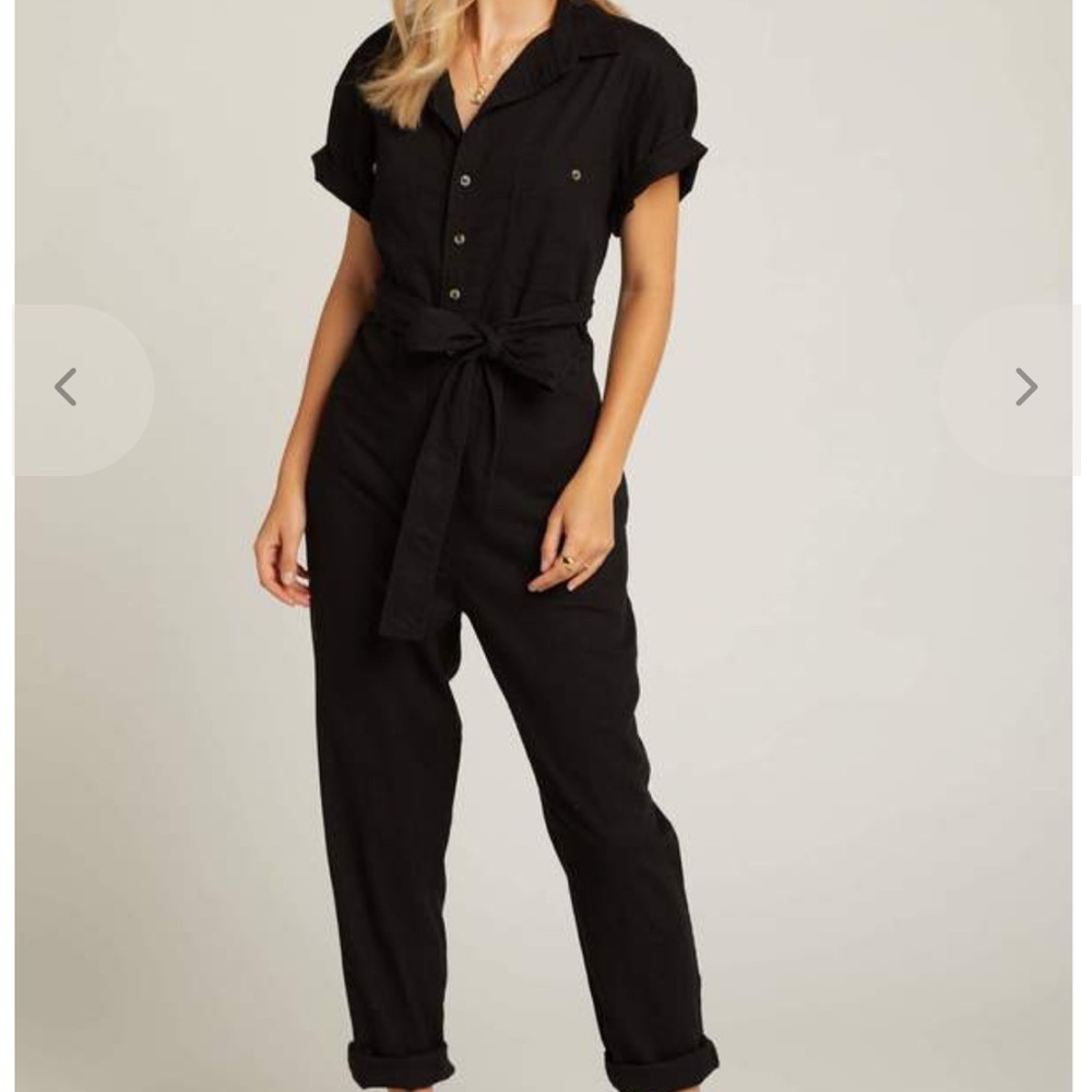 Rollas Womens Horizon Black SS Linen Blend Belted jumpsuit L